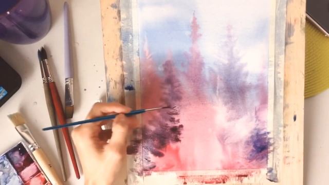Как нарисовать лес акварелью. Акварельный урок.