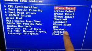press F1 to Run setup ,.  press F2 to load and default values and continue
