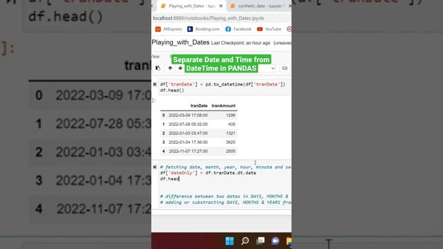 Separate Date and Time from DateTime Value in #pandas #datascience #python #pyhonprogramming