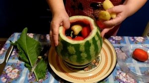 Квасим огурцы и помидоры в арбузе.Очень вкусно получаются.