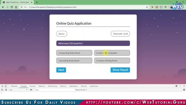 JavaScript Quiz Application Part 2/2 using HTML CSS JS | Build A Quiz App With JavaScript | WTG