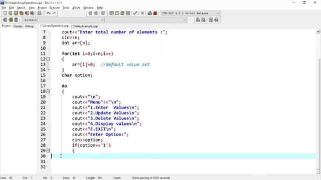 How to perform insert, delete and update operation in array in c plus plus. #arrays #cplusplus