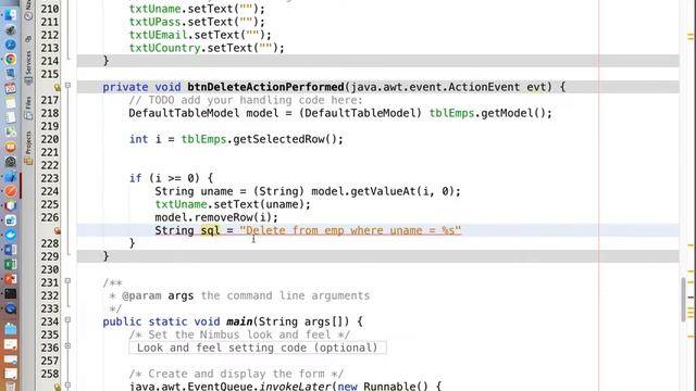 How to code New and Delete button in JFrame Java