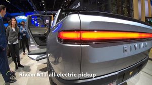 All-electric Rivian R1T pickup and Rivian R1S SUV at the LA Auto Show