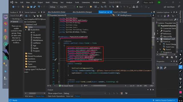 C# Programming Exercise Solution 20: Populate Row Data Columns in Combobox