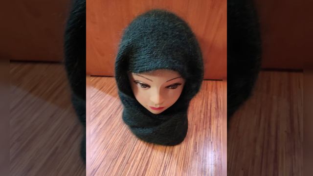 Шарф капюшон из мохера крючком, шарф воротник из мохера крючком. Crochet scarf.