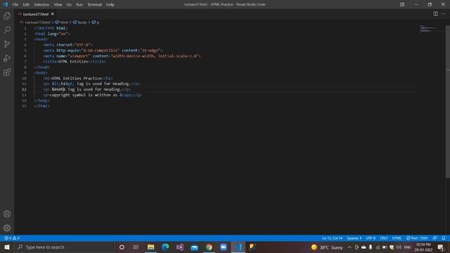 Lecture 27. HTML Entities | How to Use HTML Entities to Add Special Characters to Web Pages In Hind