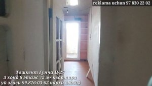 продаётся квартира без ремонта 3 комнат 8 этаж цена 58000 долларов Ташкент Ц-27