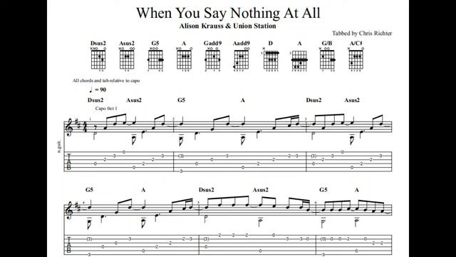 Alison Krauss & Union Station: When You Say Nothing At All tablature/sheet music fingerstyle guitar смотреть онлайн