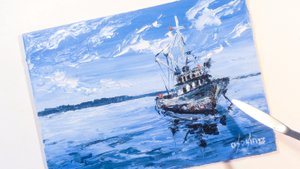 Как нарисовать рыбацкую лодку в море. Живопись маслом. Техника мастихин