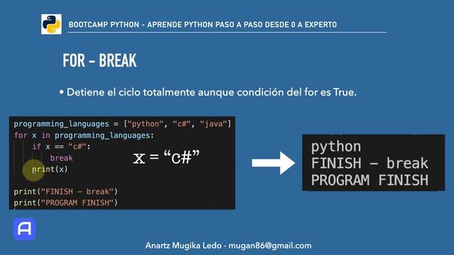 Bootcamp Python 3 - Bucles - For - Sentencias break / continue смотреть онлайн