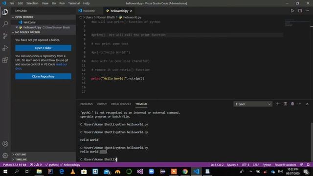 Hello World in python | python programming | First program hello world in python