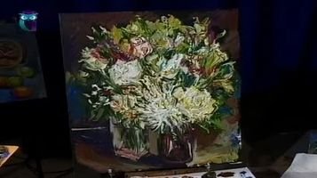 Уроки рисования (# 105) масляными красками. Рисуем белые цветы на чёрном холсте