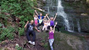 Вика и Катя вместе с Дашей и Богдашей сходили до грота "Крыло ангела" и водопадов на реке Кутанка.