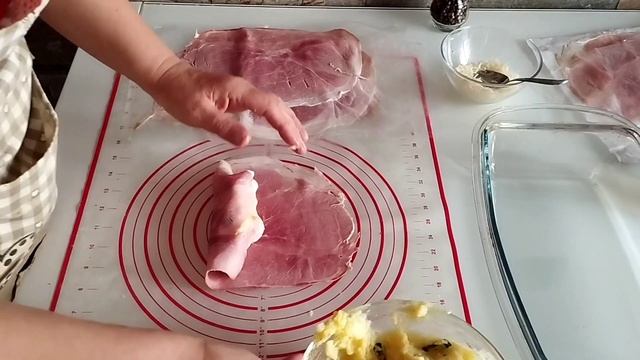 Просто и Очень Вкусно!!! Блинчики из ветчины фаршированные картошкой и сыром!!! смотреть онлайн