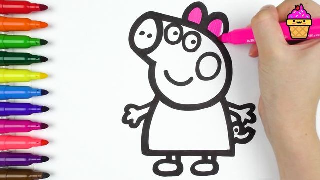 Раскраска для детей СВИНКА ПЕППА. Как нарисовать Свинку Пеппу. Учим цвета. КАПКЕЙК смотреть онлайн