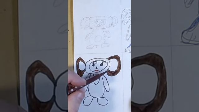 We draw Cheburashka, how to draw Cheburashka step by step easily with felt tip pens, drawing Chebura