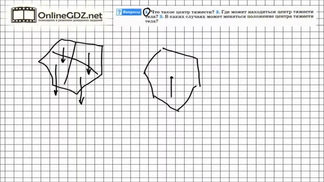 Вопрос №1 § 63. Центр тяжести тела - Физика 7 класс (Перышкин) смотреть онлайн