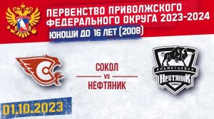 30.09.2023. ПРЯМОЙ ЭФИР. Первенство ПФО. ХК "Сокол-2008" (Нов-ксарск) - ХК "Нефтяник" (Альметьевск)