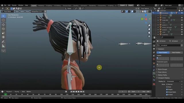 BLENDER 2.91 Кубо привязываю волос к риггу