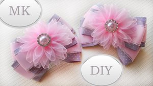 Школьные бантики с цветами из органзы МК ? Laço De Fita ? Ribbon Bow Tutorial ?