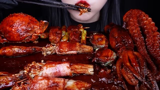 ASMR SPICY SEAFOOD, OCTOPUS, SPICY BACON ENOKI  MUSHROOM, 팽이버섯 먹방, SQUID, CRAB, CHICKEN 먹방MUKBANG