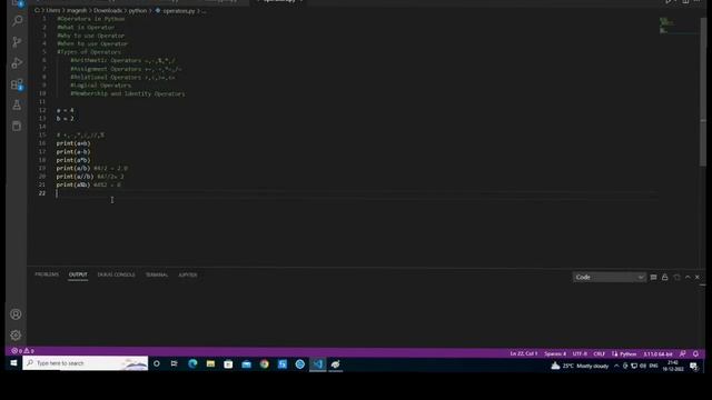 Operators in python Arithmetic | Assignment - Complete Python Development Series Lesson-7 Operator