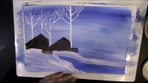 Как нарисовать Зиму. Простой Пейзаж Зима. Январь.