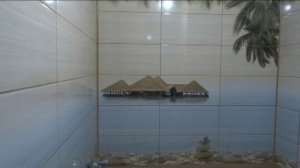 Ремонт ванной комнаты в Хрущевке кафель с бунгало и пальмами 2016г