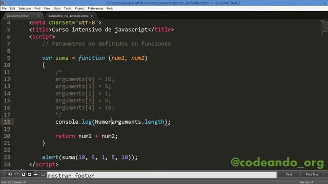 Curso Javascript - Objeto arguments utilizando parametros no definidos