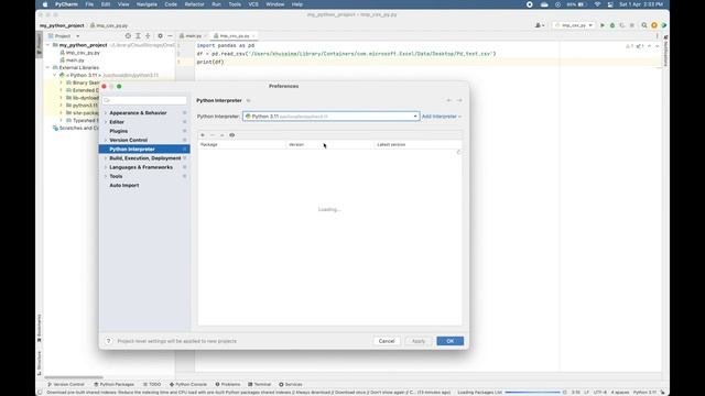 Installing Pandas in Pycharm