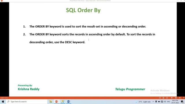 #6 SQL ORDER BY in Telugu | SQL Full Course in Telugu | Order By in SQL Telugu | SQL Tutorial Telug