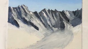 Как нарисовать заснеженные горы мастихином и масляными красками.