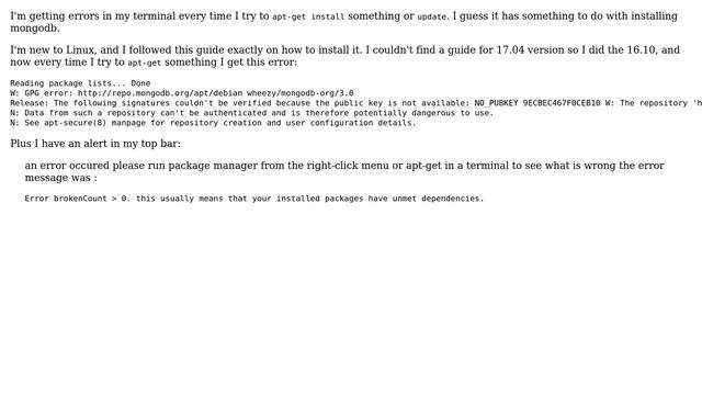 Ubuntu: Unable to install mongodb properly on ubuntu 17.04 смотреть онлайн