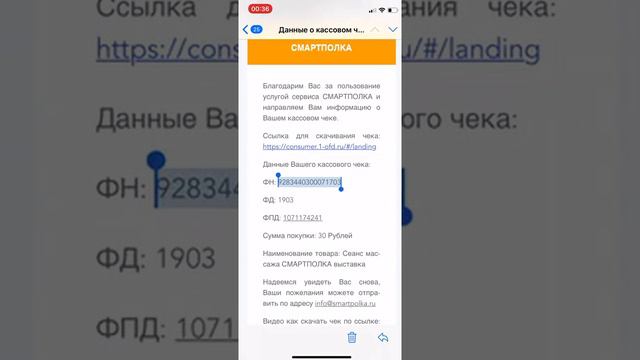 Видео как скачать кассовый чек СМАРТПОЛКА после быстрой оплаты