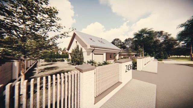 Z436 Дом с мансардой, двускатной крышей, гаражом и крытой террасой. смотреть онлайн