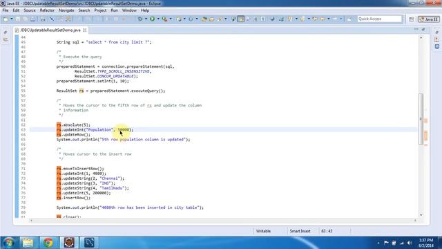 JDBC Updatable ResultSet Demo