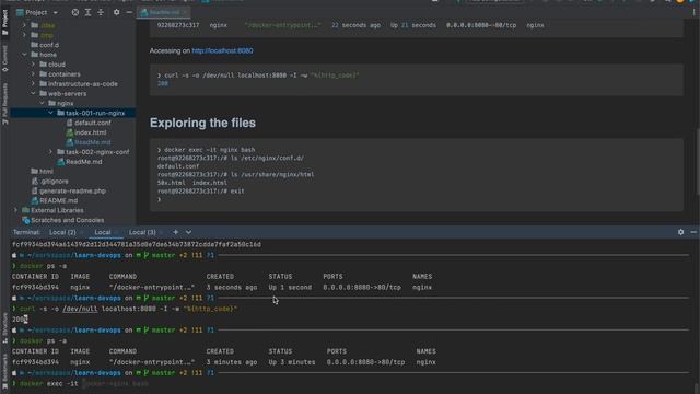 Task - 1 - Nginx | run nginx using docker | default.conf | index.html | copy conf to local dirs смотреть онлайн
