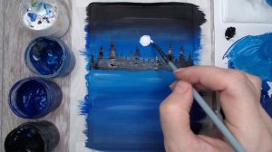 Как нарисовать ночной пейзаж гуашью