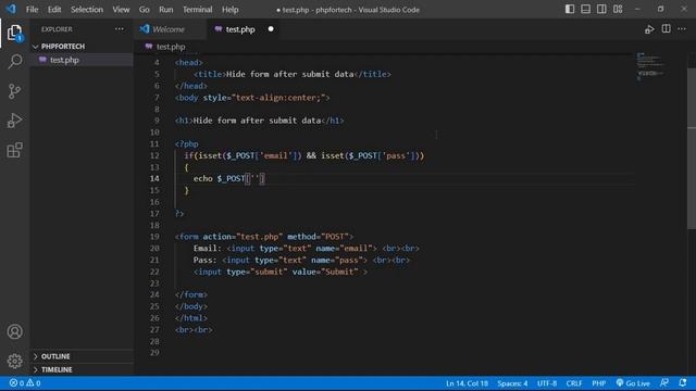 how to hide form after data submitted on same page using PHP || hide form after submit data in php