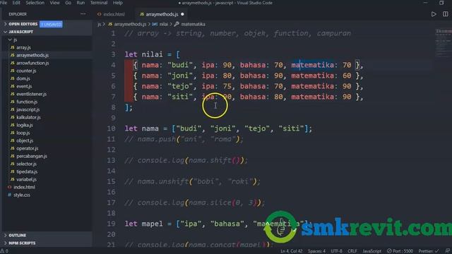 Materi Pemrograman Web Javascript #20 Array methods - 2 - Concat, forEach, filter