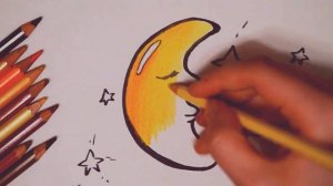 Как нарисовать месяц карандашами. How to Draw month -  kawaii