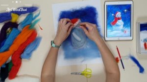 Шерстяная акварель Рисуем картины шерстью / Шерстяная живопись / Wool Painting - Снеговик
