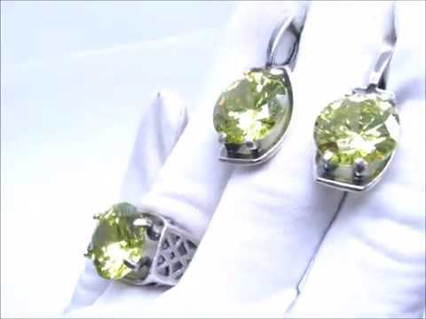Гарнитур серьги и кольцо с большими желтыми фианитами 2214