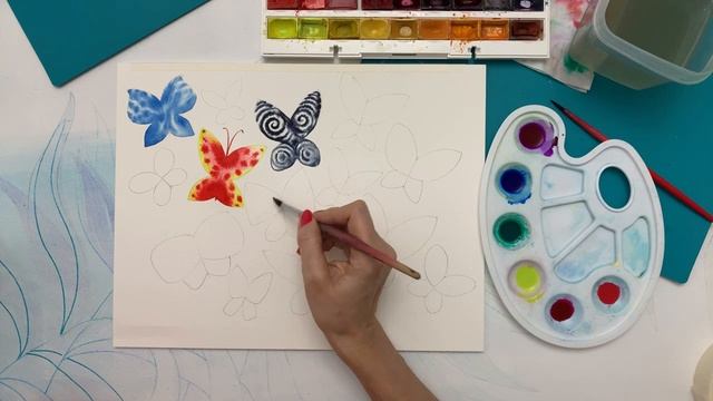 Бабочки акварелью. Простое упражнение. смотреть онлайн