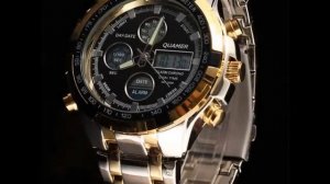 QUAMER - Супер часы из Китая Men's Gold Stainless steel Digital Waterproof Multi-Function Watch 165