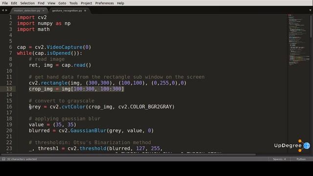 Hand Gesture Recognition Using OpenCV Python | OpenCV Python Tutorial @UpDegree