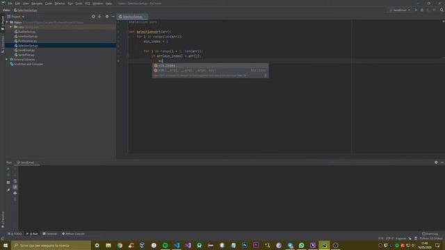 Sort a list with Selection Sort algorithm - Python PyCharm - Tutorial #6