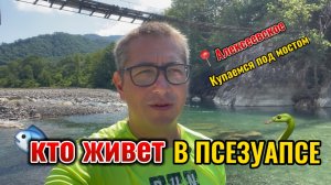 Лазаревское. Река Псезуапсе. Подвесные мосты и форель. Неожиданная встреча со змеей в воде!