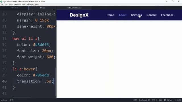 Navigation Menu Bar using HTML CSS & Javascript | Hide Navbar on Scroll
